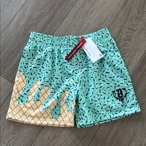 Kids Mint Green & Yellow Ice Cream Print Swim Shorts